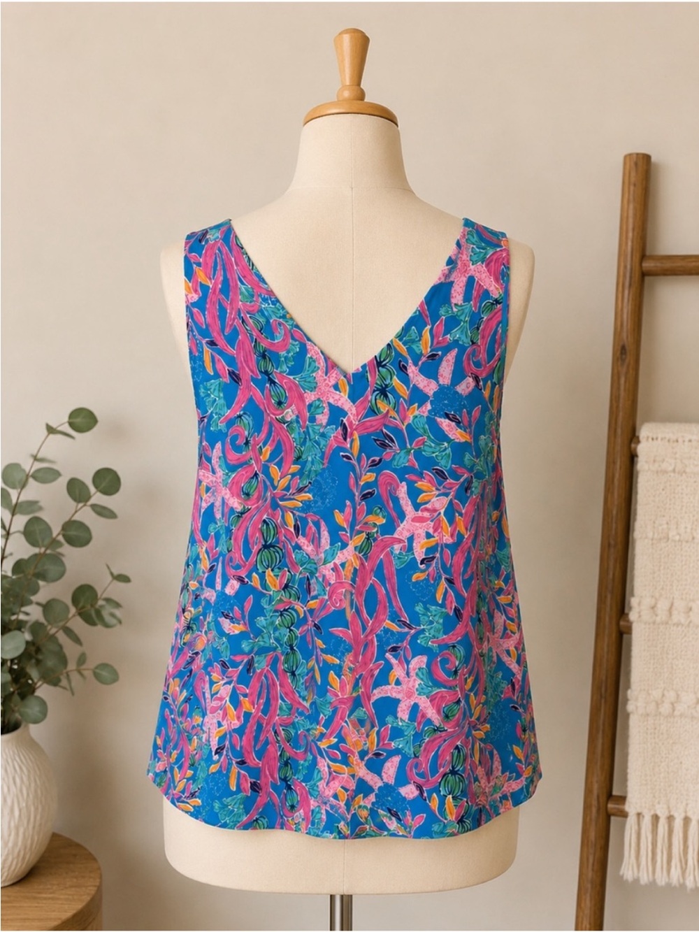 Lilly Pulitzer Florin Reversible Lileeze Tank Top Seaweed Samba Engineer XL NWT - Picture 3 of 14